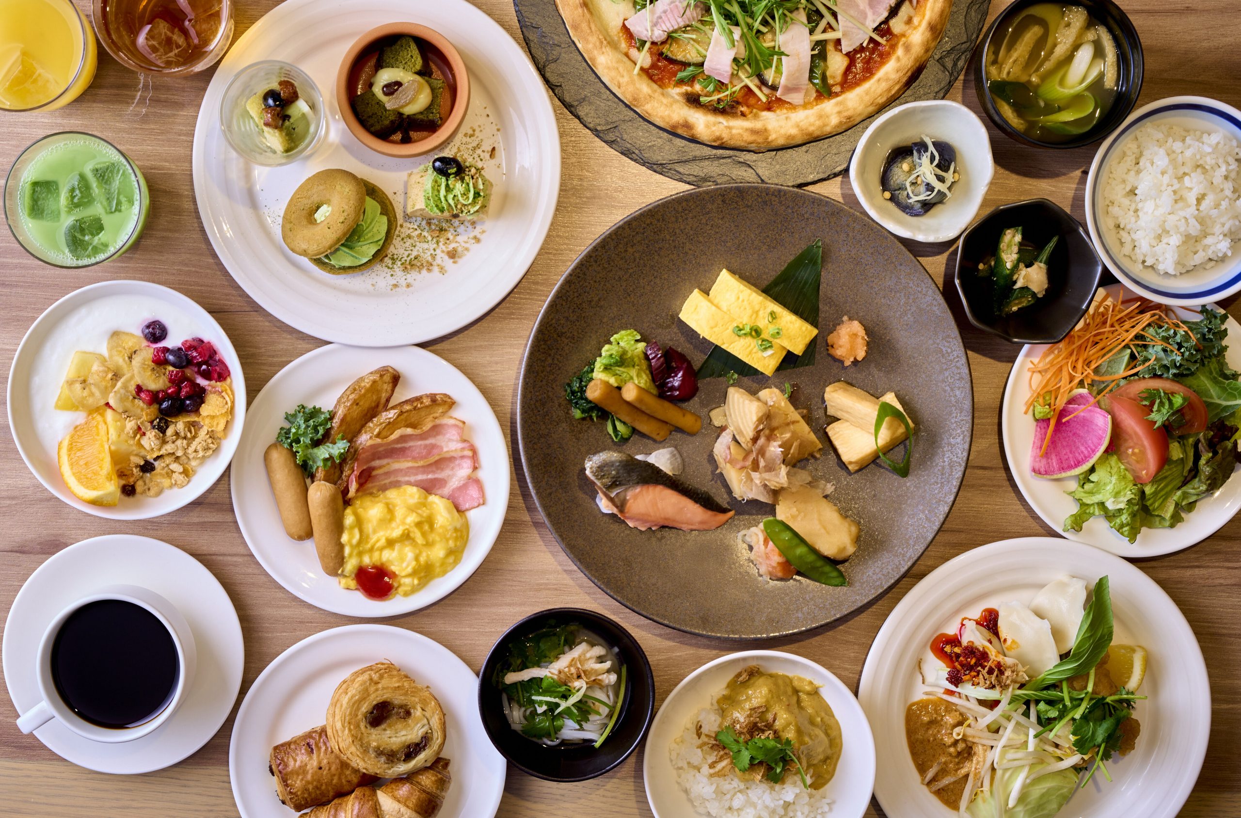 ■ワンコイン朝食■和の京都らしさにアジアのスペシャリティをプラス。スイーツも楽しい朝食ビュッフェ付き